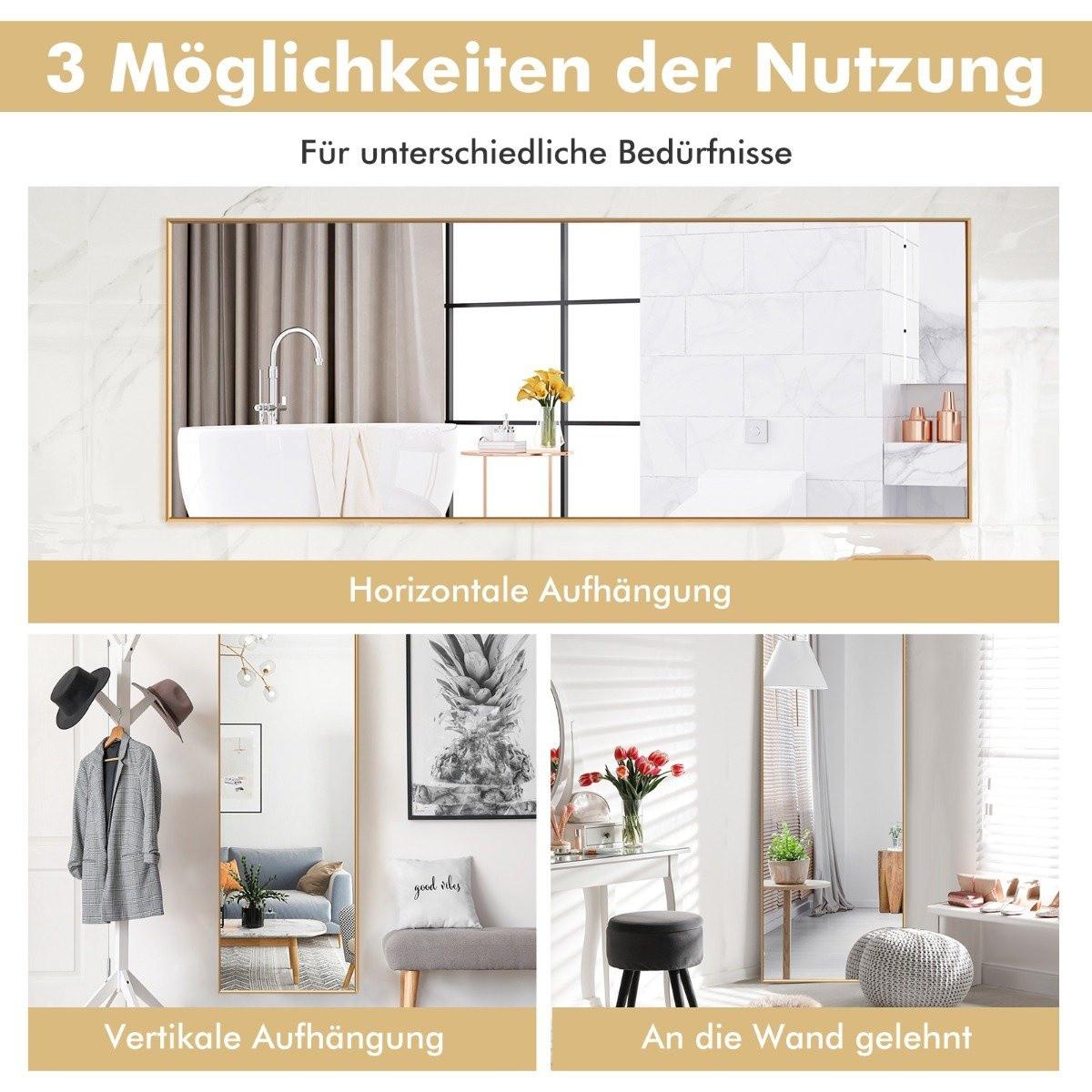 B2X Miroir HD pleine longueur 56 x 150 cm à suspendre ou à appuyer, miroir mural doré  