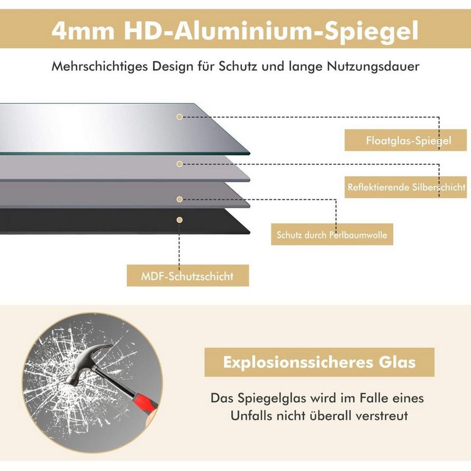 B2X Specchio HD a figura intera da 56 x 150 cm per appendere o appoggiare lo specchio a parete oro  