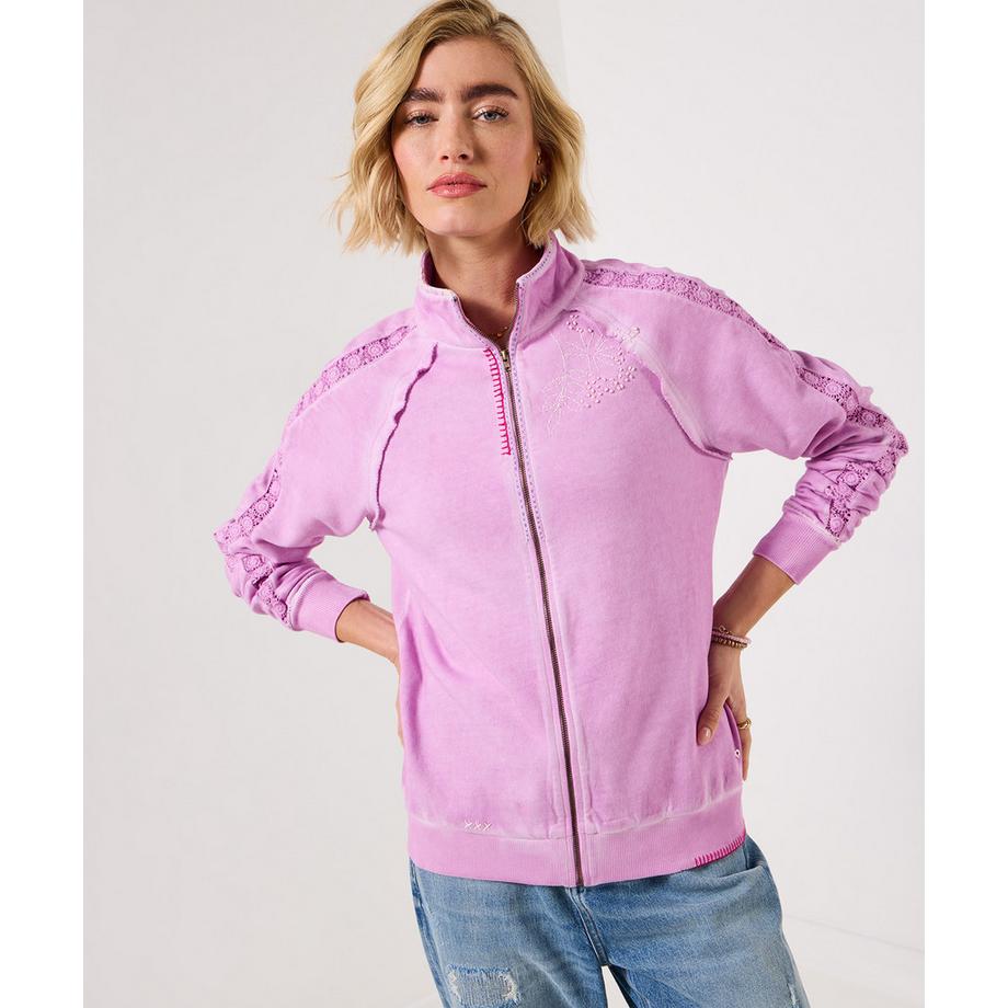 Sweatshirt zippé brodé à col montant