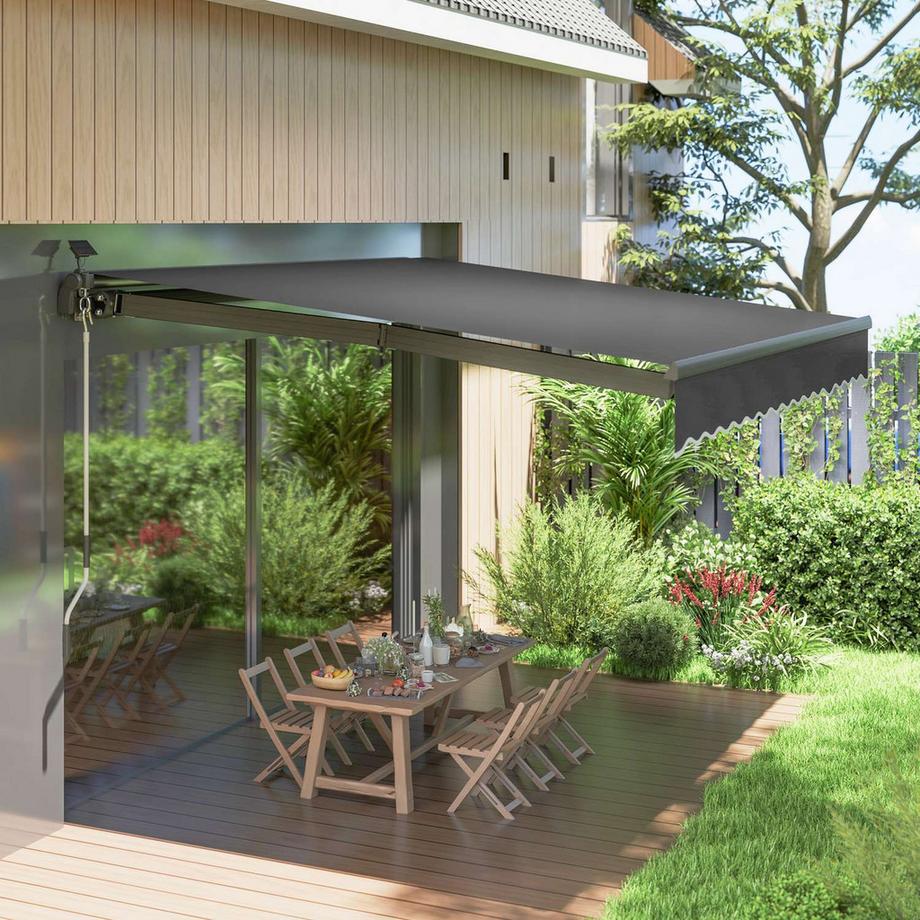 Northio Tenda a morsetto con manovella, luce solare, tenda a bracci estensibili, protezione solare, UV 50+, tenda da balcone incl. supporto a parete, tenda da sole, larghezza 400 cm per terrazza, balcone, veranda, grigio  