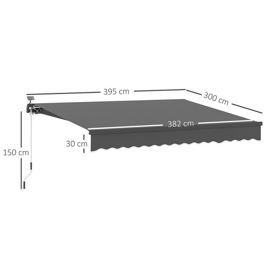Northio Tenda a morsetto con manovella, luce solare, tenda a bracci estensibili, protezione solare, UV 50+, tenda da balcone incl. supporto a parete, tenda da sole, larghezza 400 cm per terrazza, balcone, veranda, grigio  
