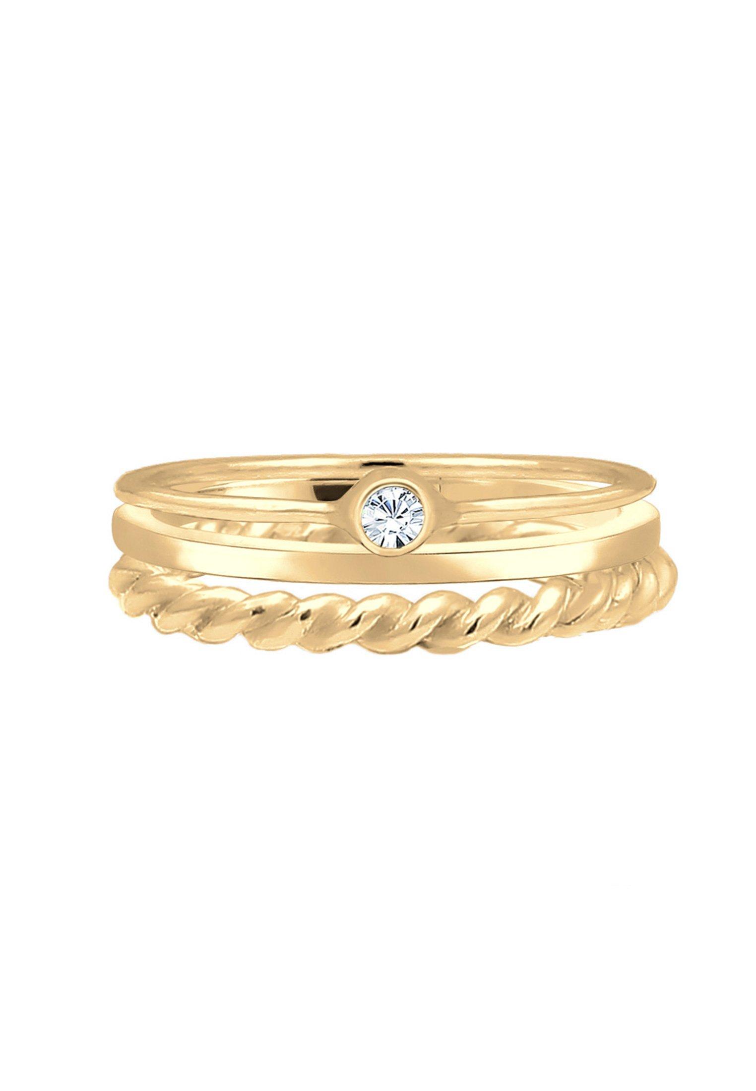 Elli  Bague Femmes Set Solitaire Basic Torsadé Avec Cristal 