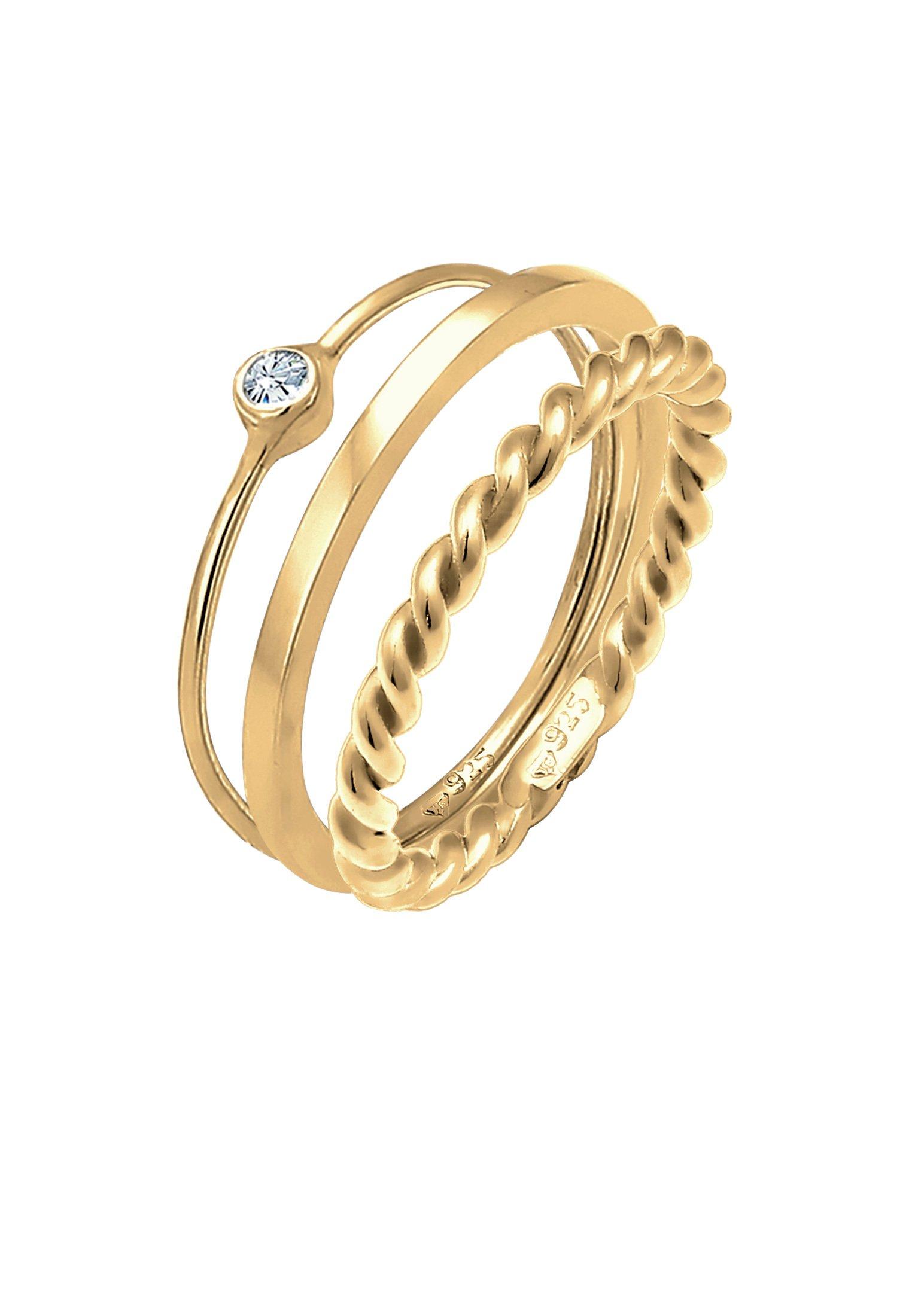 Elli  Bague Femmes Set Solitaire Basic Torsadé Avec Cristal 