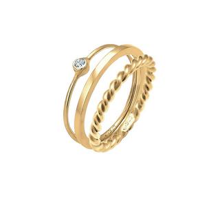 Elli  Bague Femmes Set Solitaire Basic Torsadé Avec Cristal 