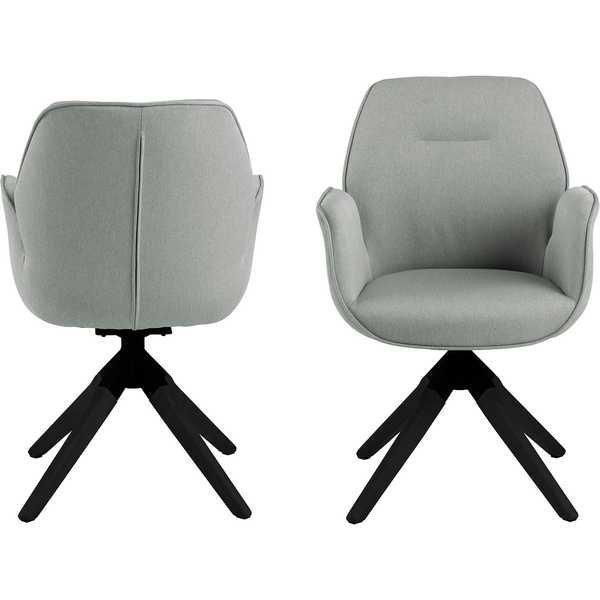 Image of Esszimmerstuhl Stoff Hellgrau mit Armlehne Gestell Schwarz Lack 61x91 Esszimmerstuhl Stoff Hellgrau mit Armlehne Gestell Schwarz Lack 61x91