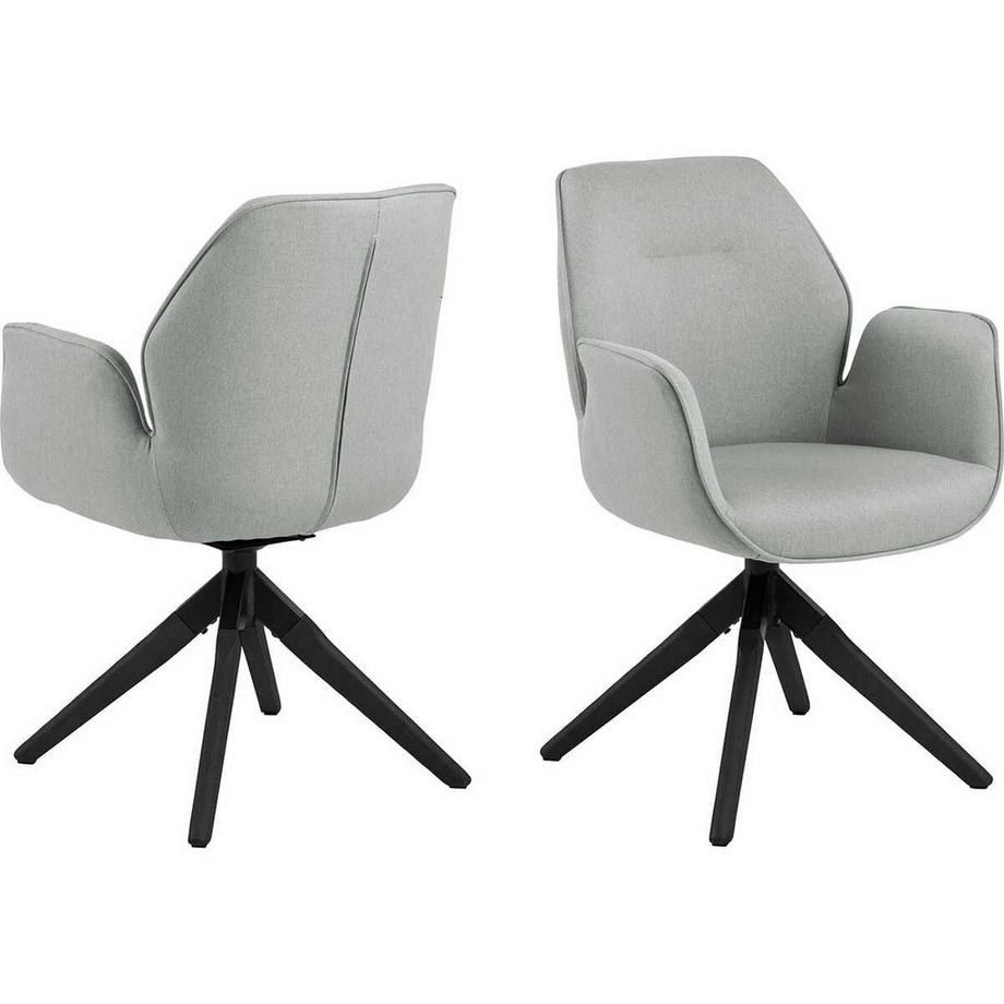 mutoni Chaise de salle à manger tissu gris clair avec accoudoirs piètement noir laqué 61x91  