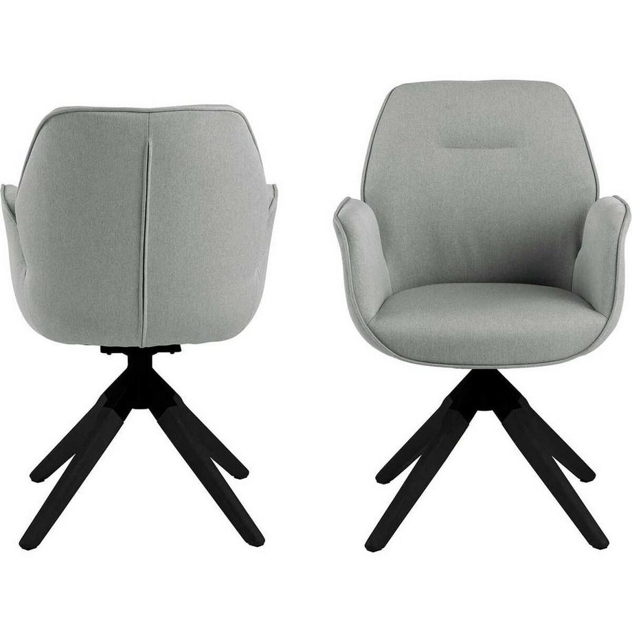 mutoni Chaise de salle à manger tissu gris clair avec accoudoirs piètement noir laqué 61x91  