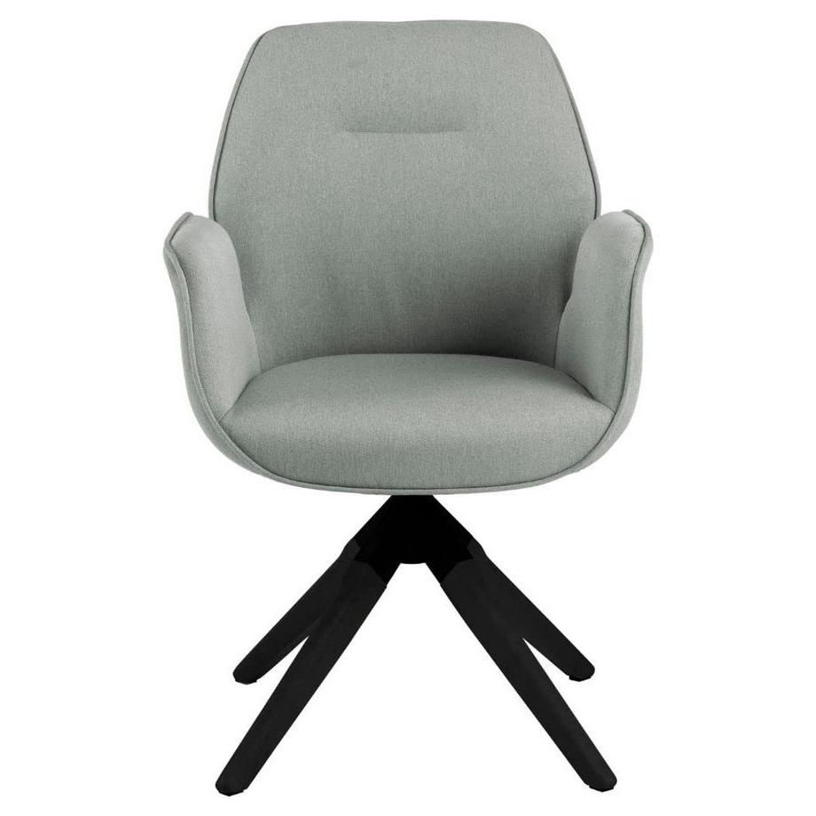 mutoni Chaise de salle à manger tissu gris clair avec accoudoirs piètement noir laqué 61x91  