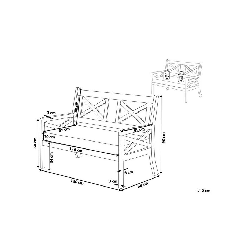 Beliani Panca da giardino con cuscino en Legno d'acacia Scandinavo BALTIC  