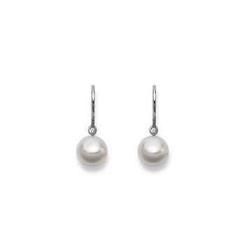 Clous d'oreilles or blanc 750 perle d'eau douce 22x8.5-9mm