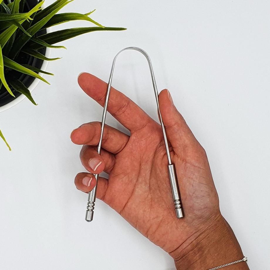 Qikfresh  Zungenreiniger aus Edelstahl 2er Set mit Baumwollbeutel 