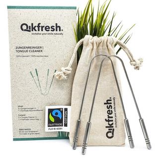 Qikfresh  Zungenreiniger aus Edelstahl 2er Set mit Baumwollbeutel 