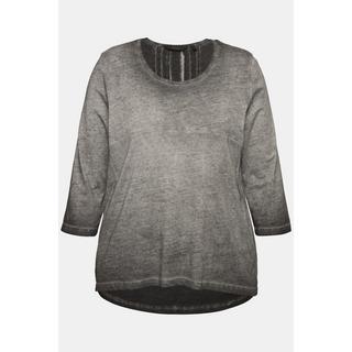 Ulla Popken  T-shirt avec plis fantaisie, col rond et manches 3/4, coupe évasée 