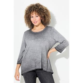 Ulla Popken  T-shirt avec plis fantaisie, col rond et manches 3/4, coupe évasée 