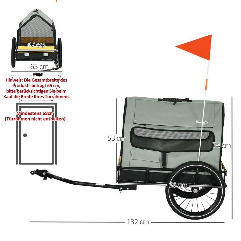Northio  Remorque Pour Chien 3 En 1 Avec Niche Et Remorque Cargo, Remorque De Vélo Pour Chien Avec Réflecteurs Pour Petits Chiens Jusqu'À 10 Kg, Oxford, Gris 