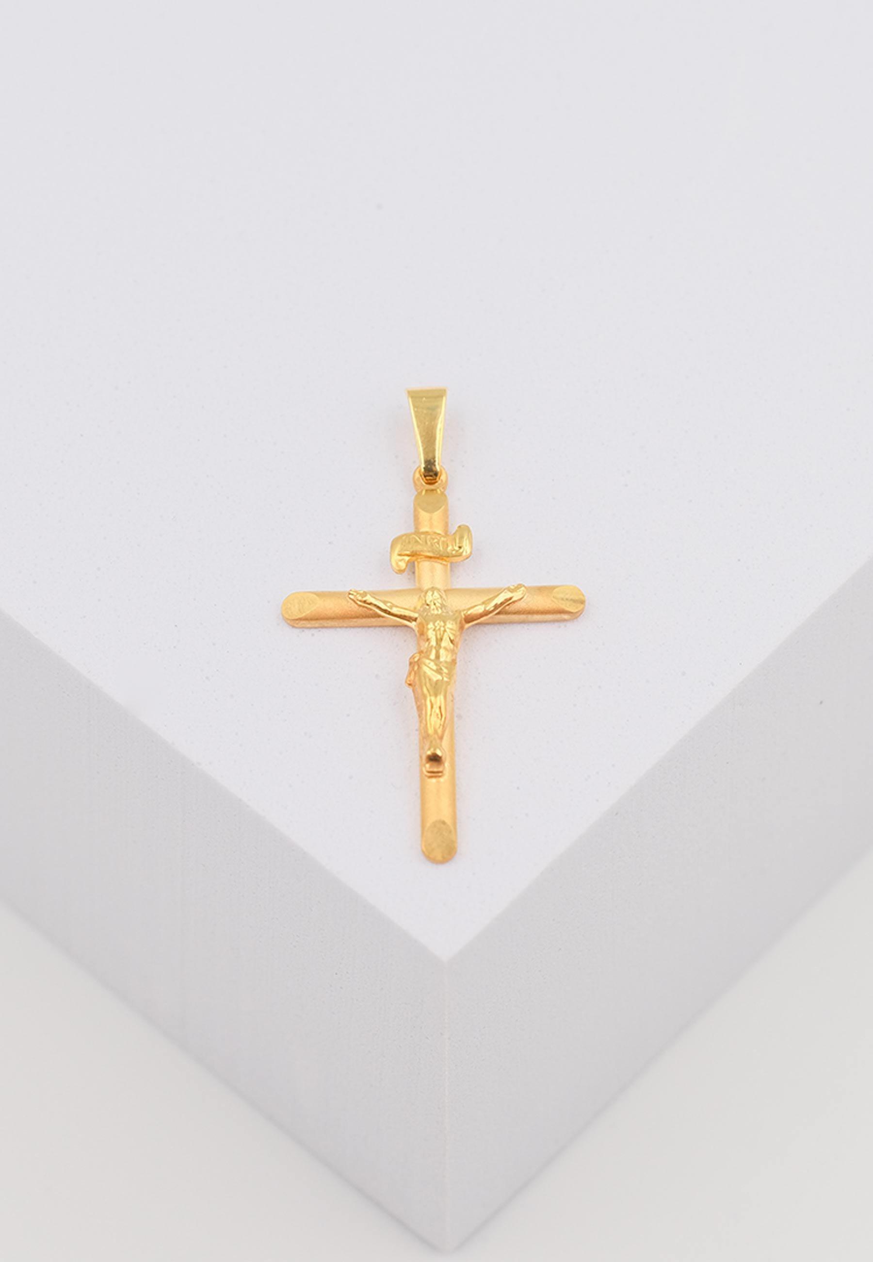 MUAU Schmuck  Pendentif croix or jaune 750 Christ 35x19mm 