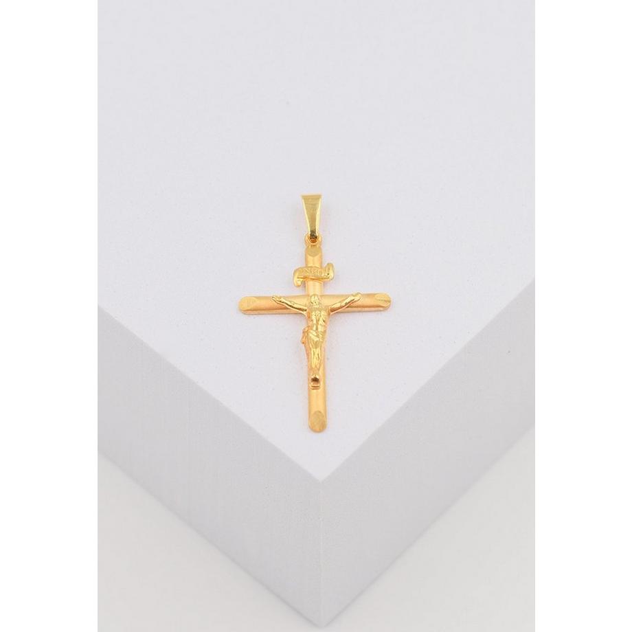 MUAU Schmuck  Pendentif croix or jaune 750 Christ 35x19mm 