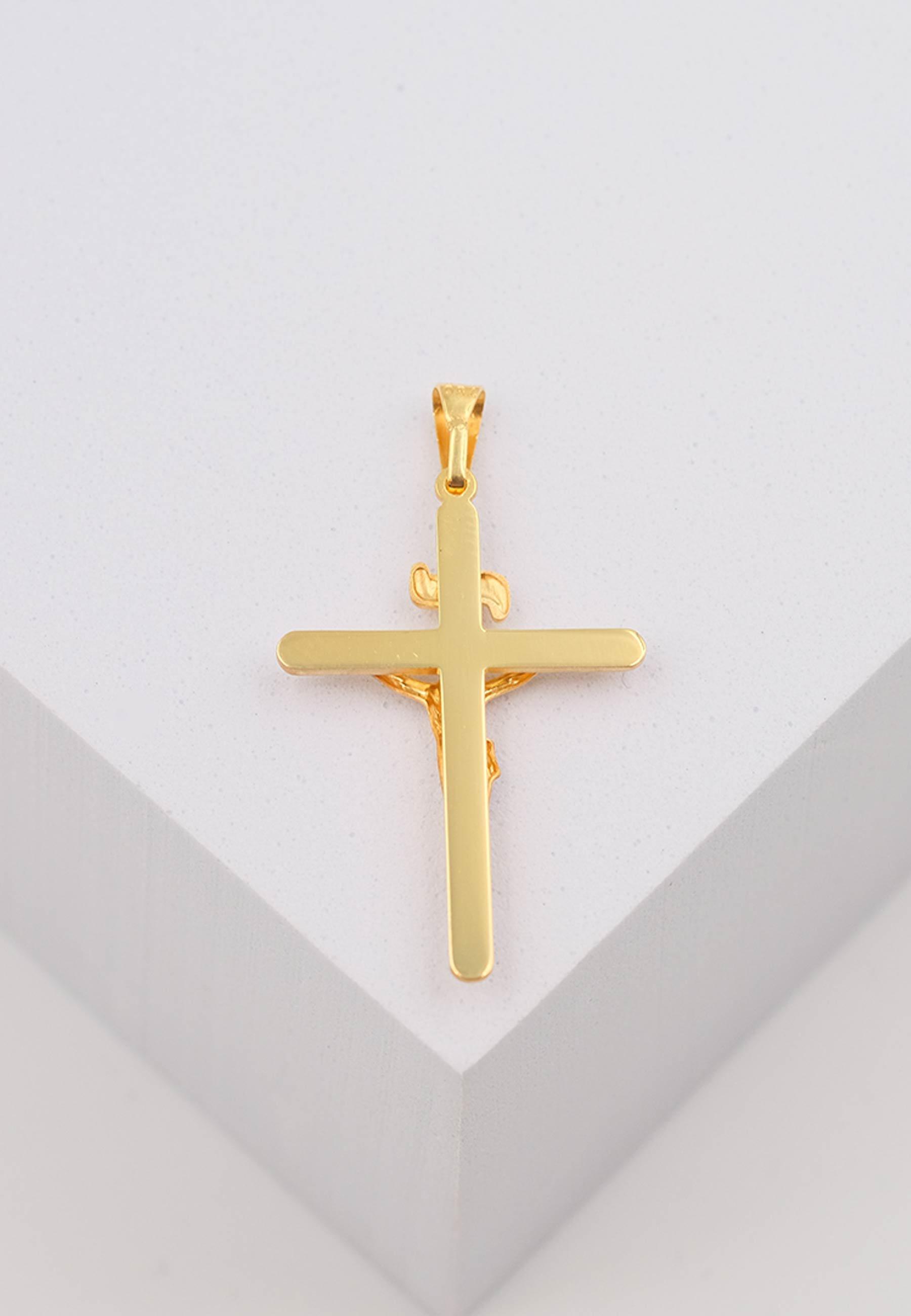 MUAU Schmuck  Pendentif croix or jaune 750 Christ 35x19mm 