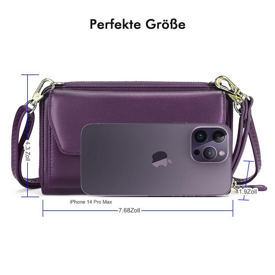 Only-bags.store Portafoglio Piccolo Scomparti Carte di Credito Tasca Telefono con Cerniera 2 Cinghie  