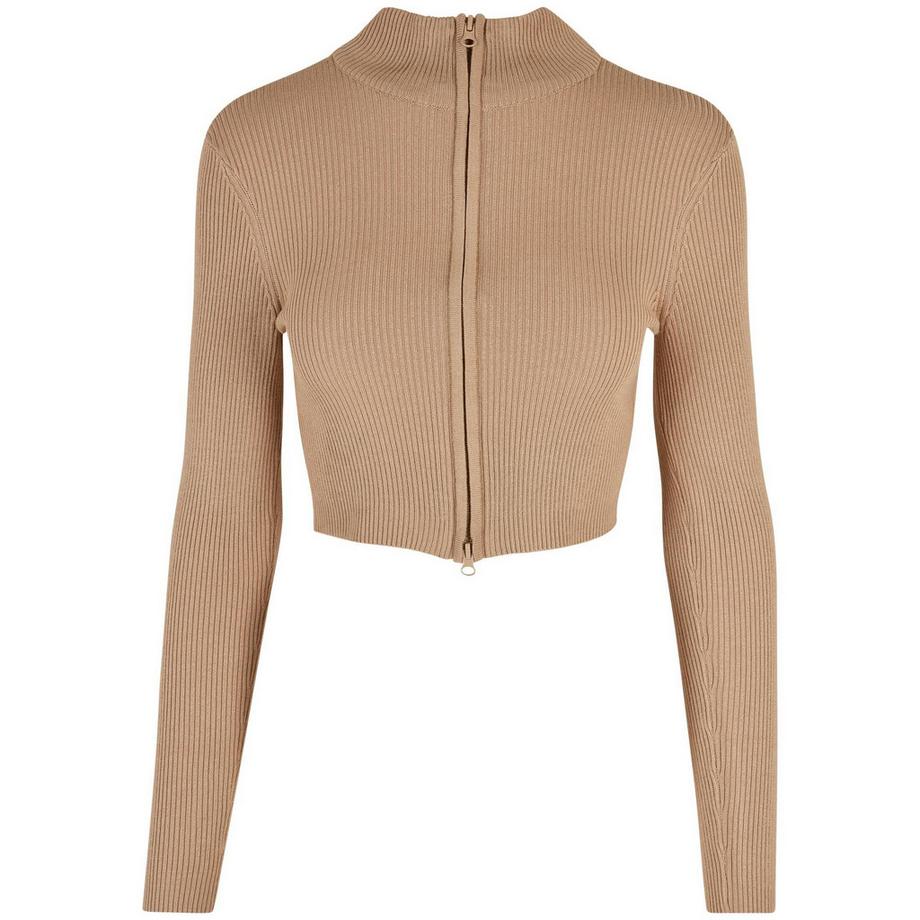 damen-strickjacke mit kurzem reißverschluss aus rippstrick gt