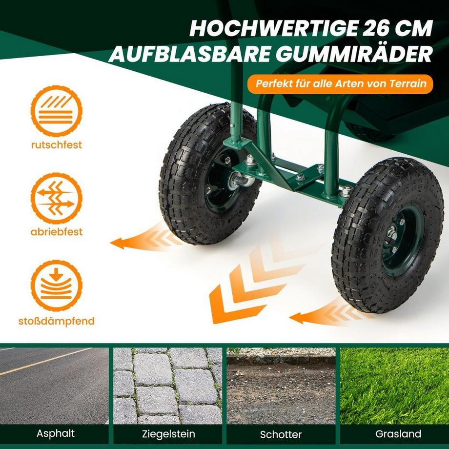 Rollsitz mit Rollen 360 ° drehbar höhenverstellbar mobiler Gartensitz 90 x 59 x 106 cm Grün