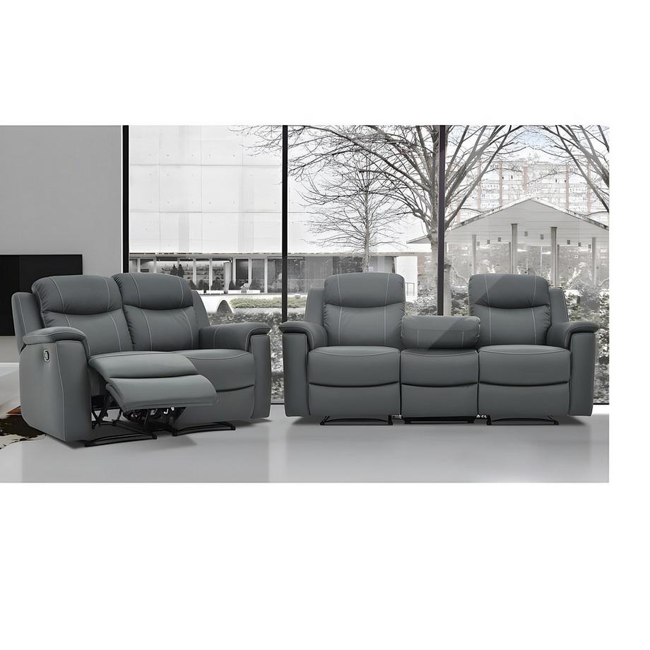 Vente-unique Canapé 3+2 places relax EVASION en cuir avec plateau bar  