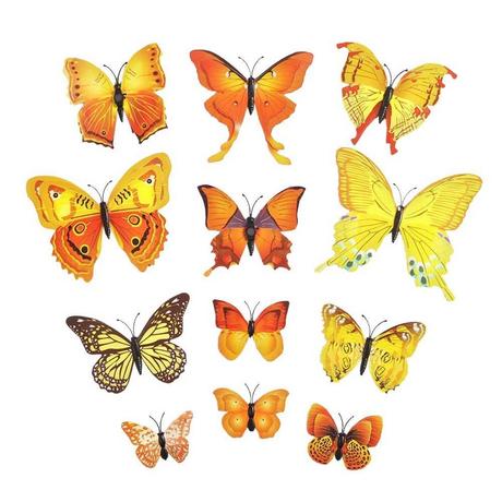 eStore 12pcs papillons décoratifs jaunes en papier 3D pour murs  