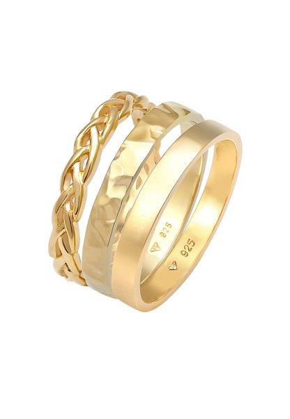 Image of Ring Bandring Zopfmuster Hammerschlag 3er Set Damen Gold 54mm