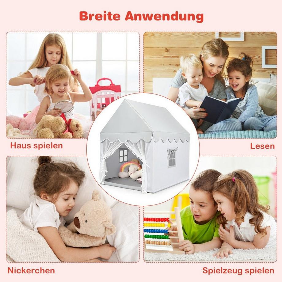 B2X  Kinderspielhaus Spielhaus mit Massivholzrahmen & Baumwollmatratze 120 x 105 x 140 cm Grau 