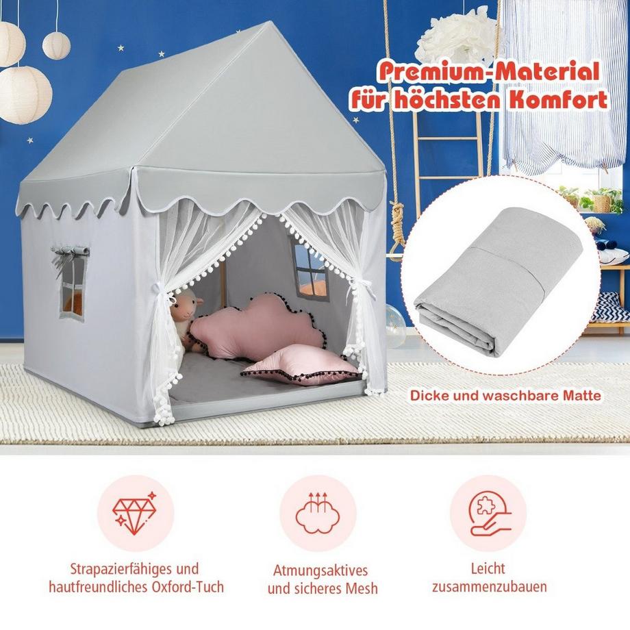 B2X  Kinderspielhaus Spielhaus mit Massivholzrahmen & Baumwollmatratze 120 x 105 x 140 cm Grau 
