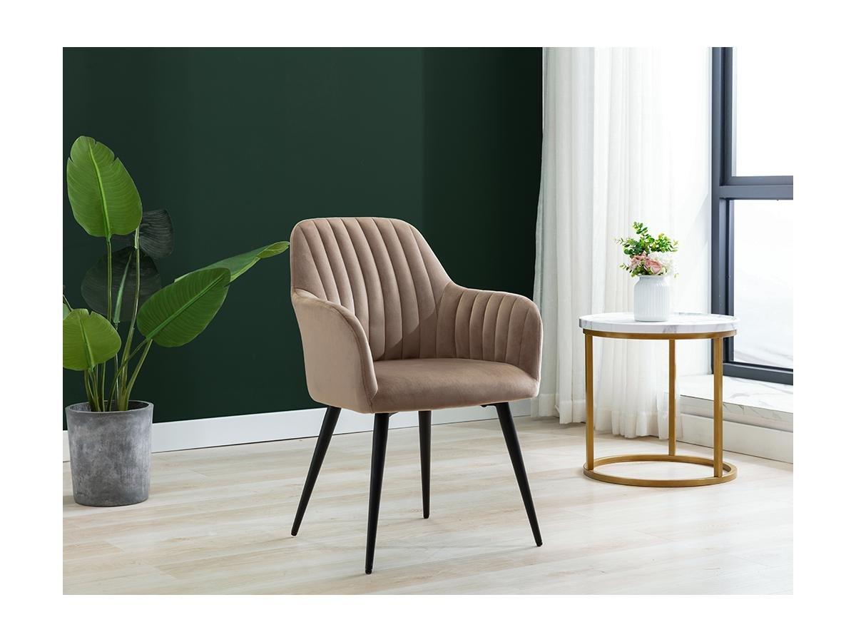 Vente-unique Sedia con braccioli in Velluto Beige e Metallo Nero - Lotto di 6 - ELEANA  