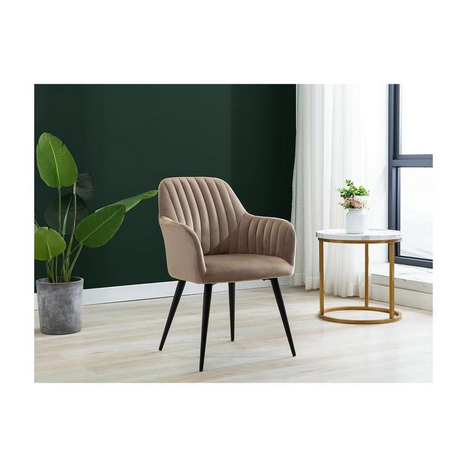 Vente-unique Lot de 6 chaises avec accoudoirs en velours et métal noir - Beige - ELEANA  