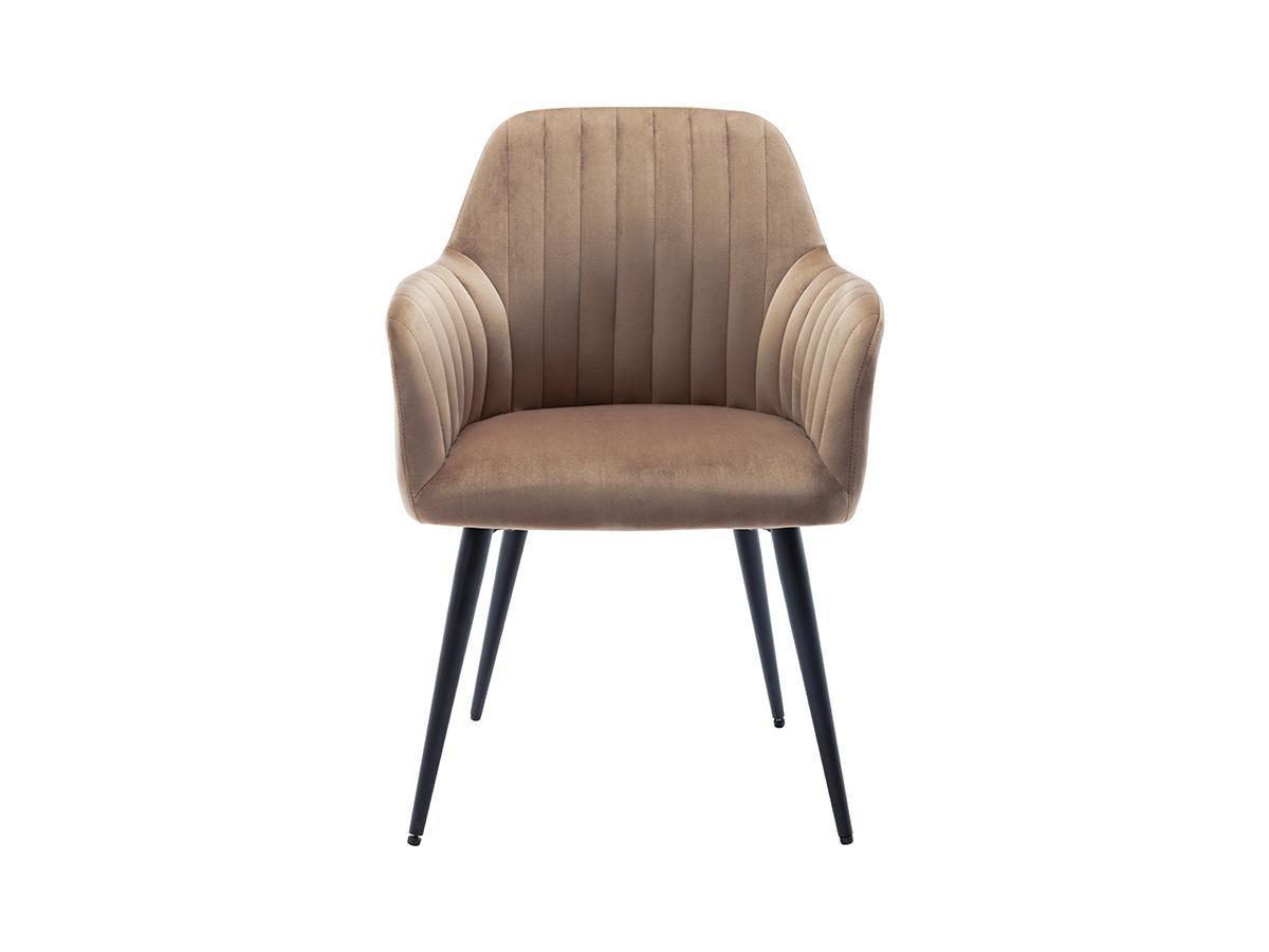 Vente-unique Sedia con braccioli in Velluto Beige e Metallo Nero - Lotto di 6 - ELEANA  