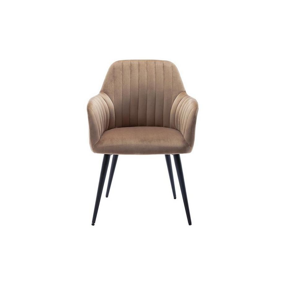 Vente-unique Lot de 6 chaises avec accoudoirs en velours et métal noir - Beige - ELEANA  