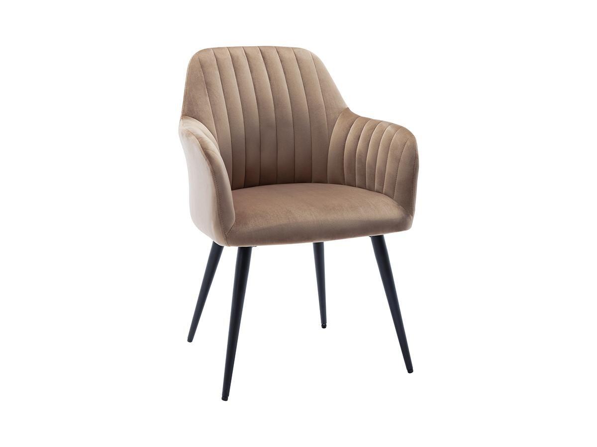 Vente-unique Sedia con braccioli in Velluto Beige e Metallo Nero - Lotto di 6 - ELEANA  