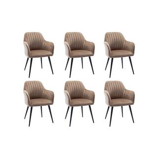 Vente-unique Lot de 6 chaises avec accoudoirs en velours et métal noir - Beige - ELEANA  