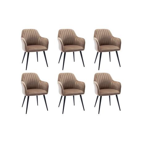Vente-unique Lot de 6 chaises avec accoudoirs en velours et métal noir - Beige - ELEANA  