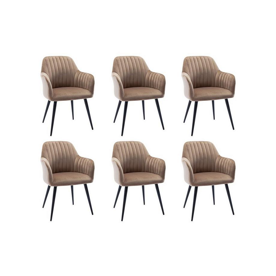 Lot de 6 chaises avec accoudoirs en velours et métal noir - Beige - ELEANA