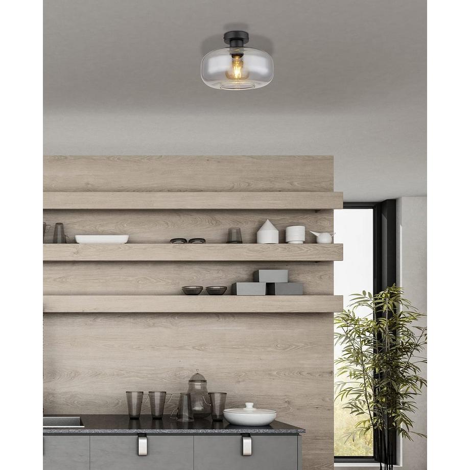 mutoni Plafonnier Giuseppe métal verre noir mat 1xE27  