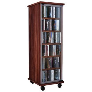 VCM CD Regal Holz | CD Schrank mit Glastüren für 204 CDs oder 72 DVDs | Maße: H. 98 x B. 31 x T. 35 cm | Elegantes DVD Regal mit Rollen | Blu ray Regal |  