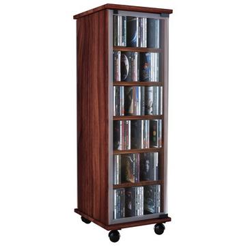 CD Regal Holz | CD Schrank mit Glastüren für 204 CDs oder 72 DVDs | Maße: H. 98 x B. 31 x T. 35 cm | Elegantes DVD Regal mit Rollen | Blu ray Regal |
