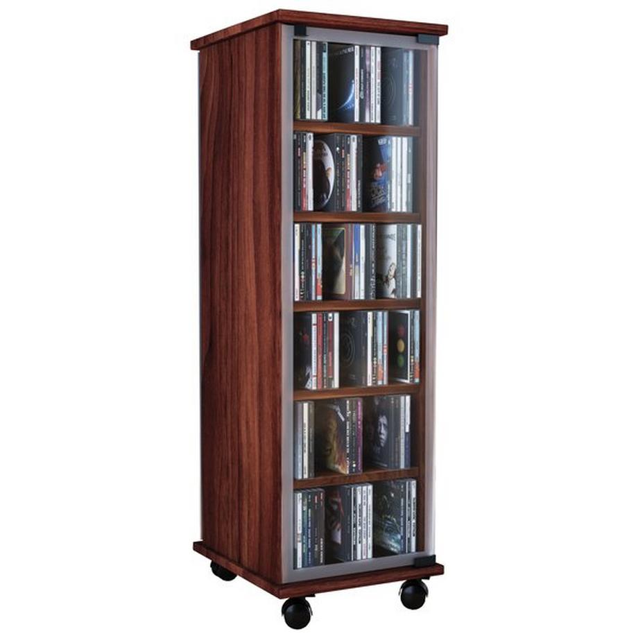 VCM Bois CD DVD Stand Étagère Armoire Étagère sur pied Roulettes pivotantes Valenza Porte en verre  