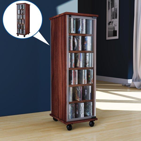 VCM CD Regal Holz | CD Schrank mit Glastüren für 204 CDs oder 72 DVDs | Maße: H. 98 x B. 31 x T. 35 cm | Elegantes DVD Regal mit Rollen | Blu ray Regal |  