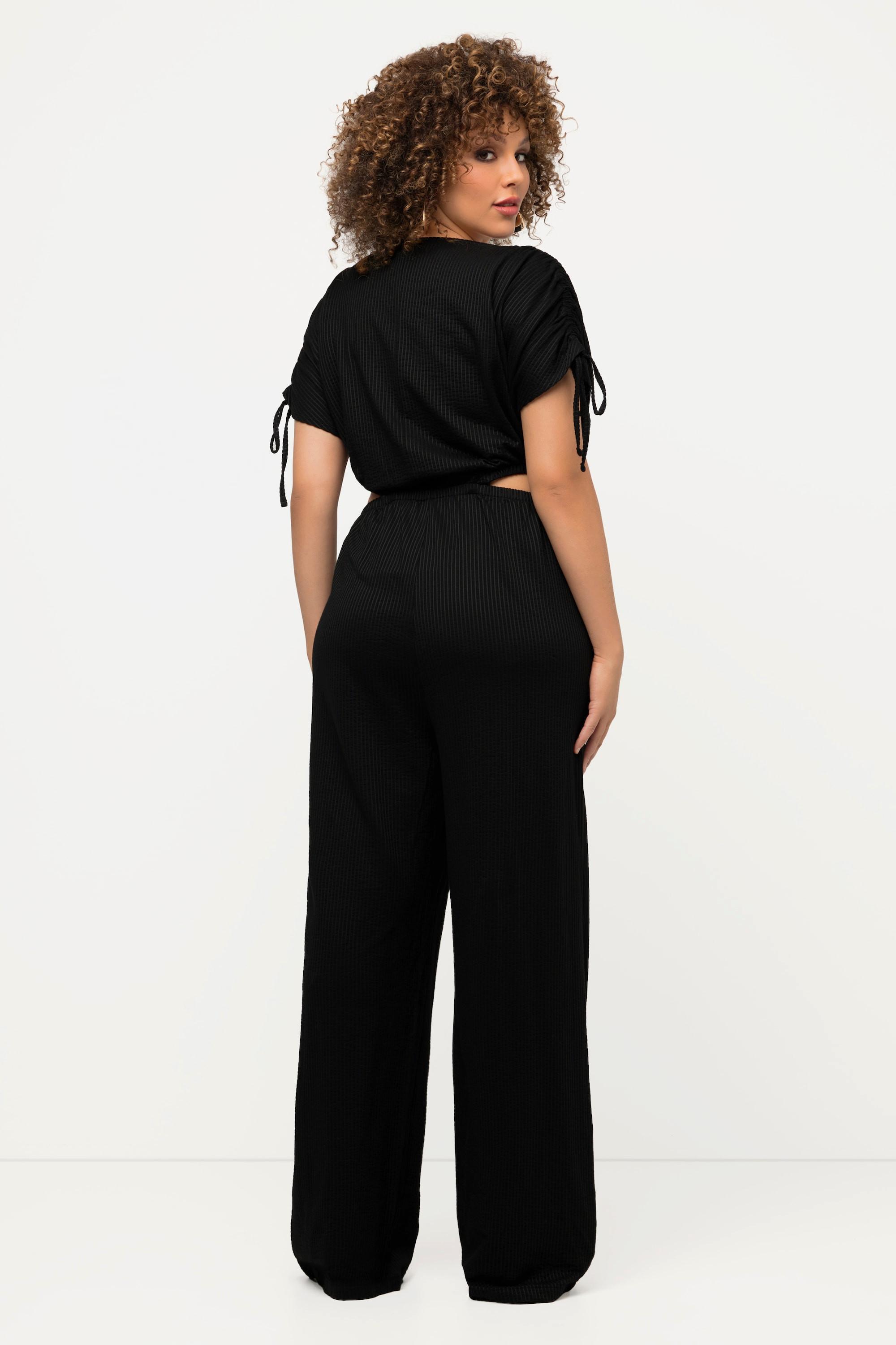 Ulla Popken  Jumpsuit, Streifenstruktur, V-Ausschnitt, Wickeloptik 