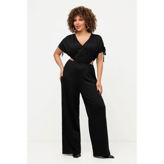 Ulla Popken  Jumpsuit, Streifenstruktur, V-Ausschnitt, Wickeloptik 