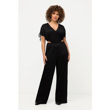 Jumpsuit, Streifenstruktur, V-Ausschnitt, Wickeloptik