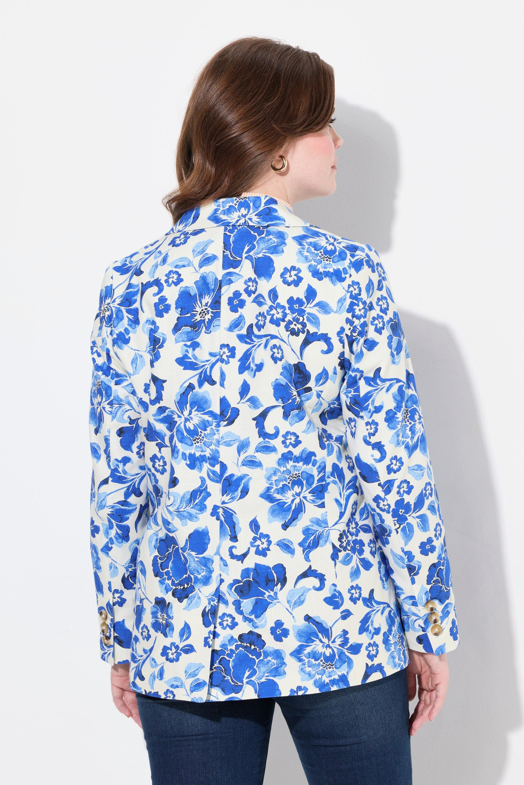 Ulla Popken  Blazer motif floral, col à revers et fente d'aisance 