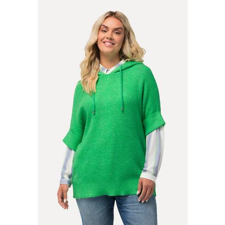 Ulla Popken  Maglione dal taglio oversize con cappuccio, maglia particolare e mezze maniche 