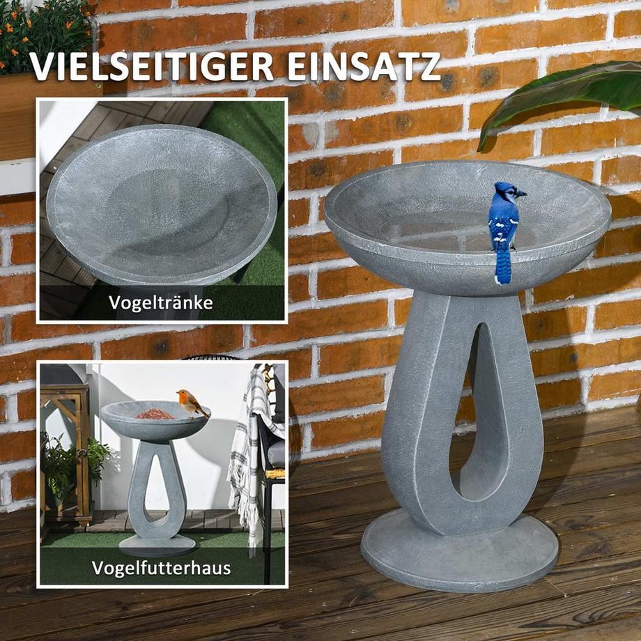 Northio  Vogeltränke Vogelbad Mit Ständer Im Stein-Look, Vogelfutterspender, Wildvogeltränke Für Garten & Balkon, Grau, 51Cm 
