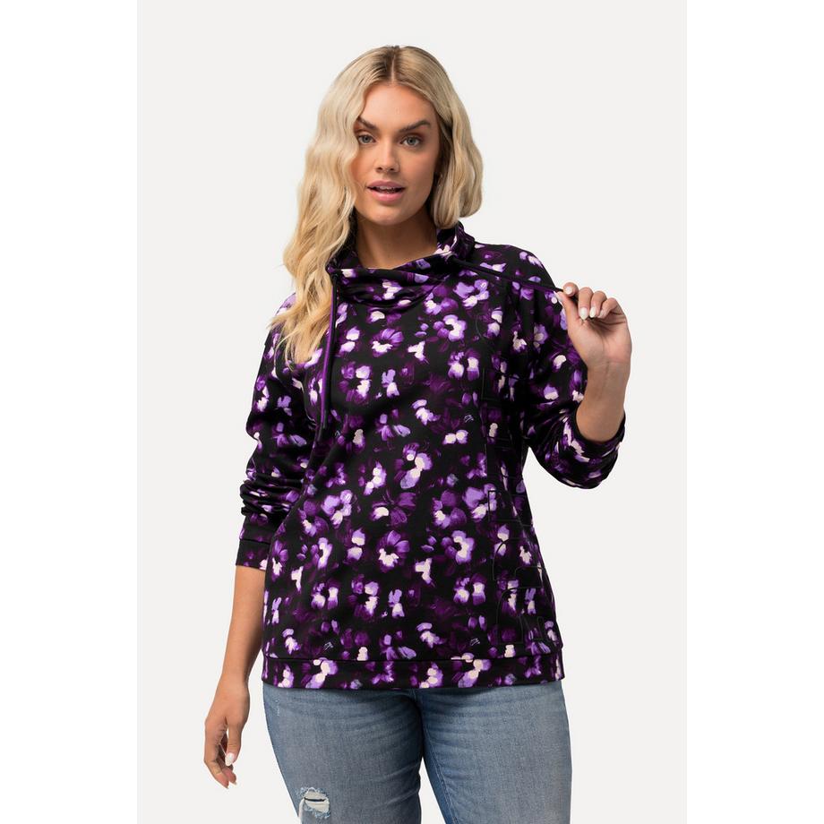 Ulla Popken Felpa Stampa Floreale Collo Alto Maniche Lunghe Raglan  